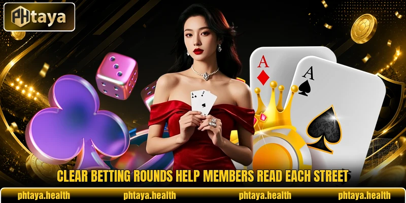 Clear betting rounds help members read each street Clear betting rounds help members read each street