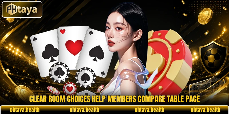 Clear room choices help members compare table pace Clear room choices help members compare table pace