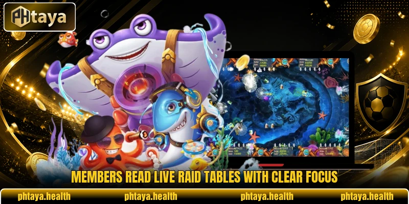 Members read live raid tables with clear focus Members read live raid tables with clear focus