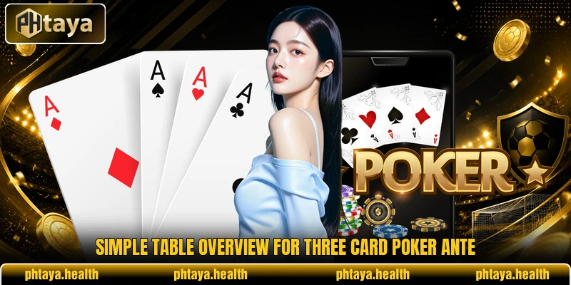 Simple table overview for three card poker ante Simple table overview for three card poker ante