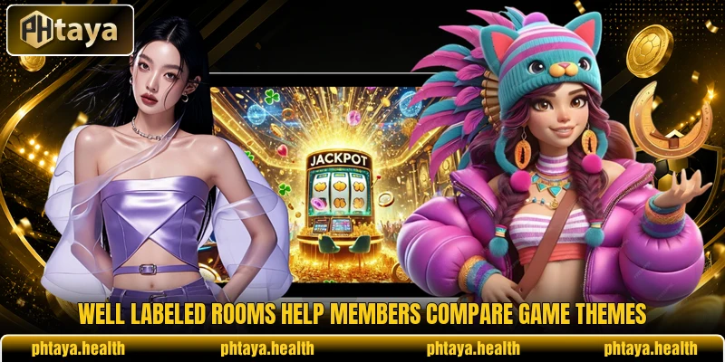 Well labeled rooms help members compare game themes Well labeled rooms help members compare game themes